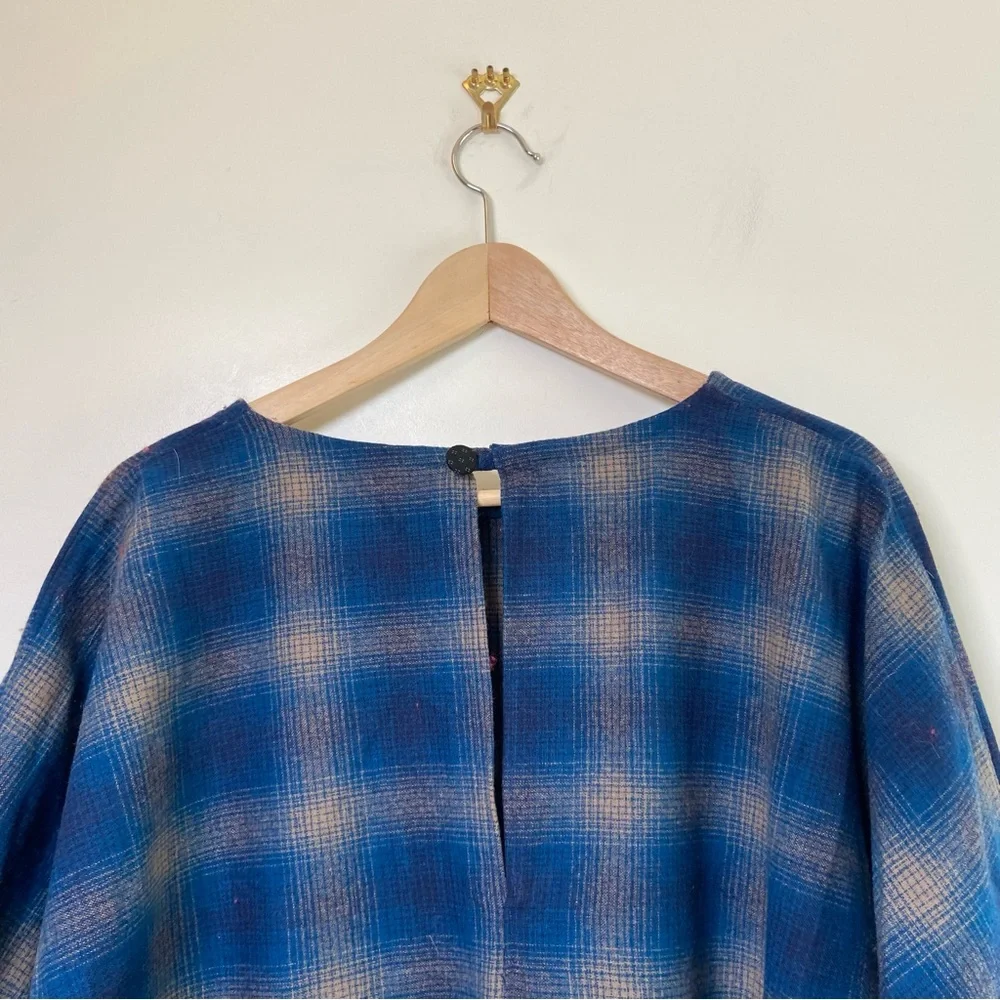 Wool Handmade Dress Blue Plaid Medium
